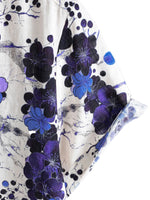 Men's Retro Blue Cotton Shirt with Florals for Summer with Short Sleeve