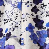 Men's Retro Blue Cotton Shirt with Florals for Summer with Short Sleeve