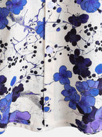 Men's Retro Blue Cotton Shirt with Florals for Summer with Short Sleeve