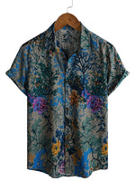 Men's Shirt Short Sleeve Retro Style Cotton with Floral Pattern, Breathable