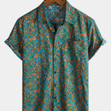 Button-Up Short Sleeve Shirt with Pockets, Retro Style, Abstract