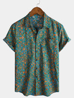 Button-Up Short Sleeve Shirt with Pockets, Retro Style, Abstract