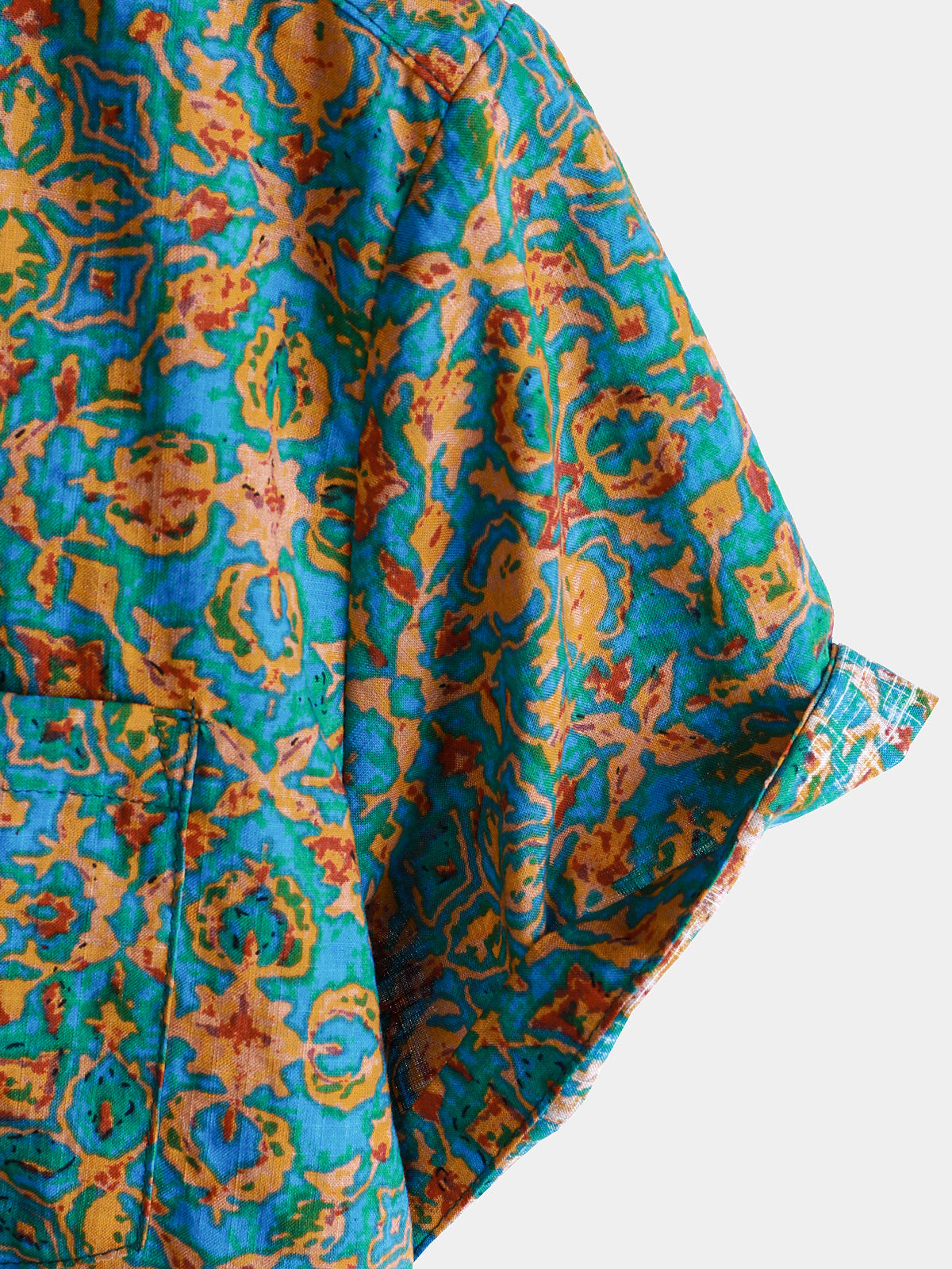 Button-Up Short Sleeve Shirt with Pockets, Retro Style, Abstract
