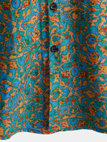Button-Up Short Sleeve Shirt with Pockets, Retro Style, Abstract
