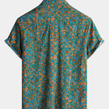 Button-Up Short Sleeve Shirt with Pockets, Retro Style, Abstract