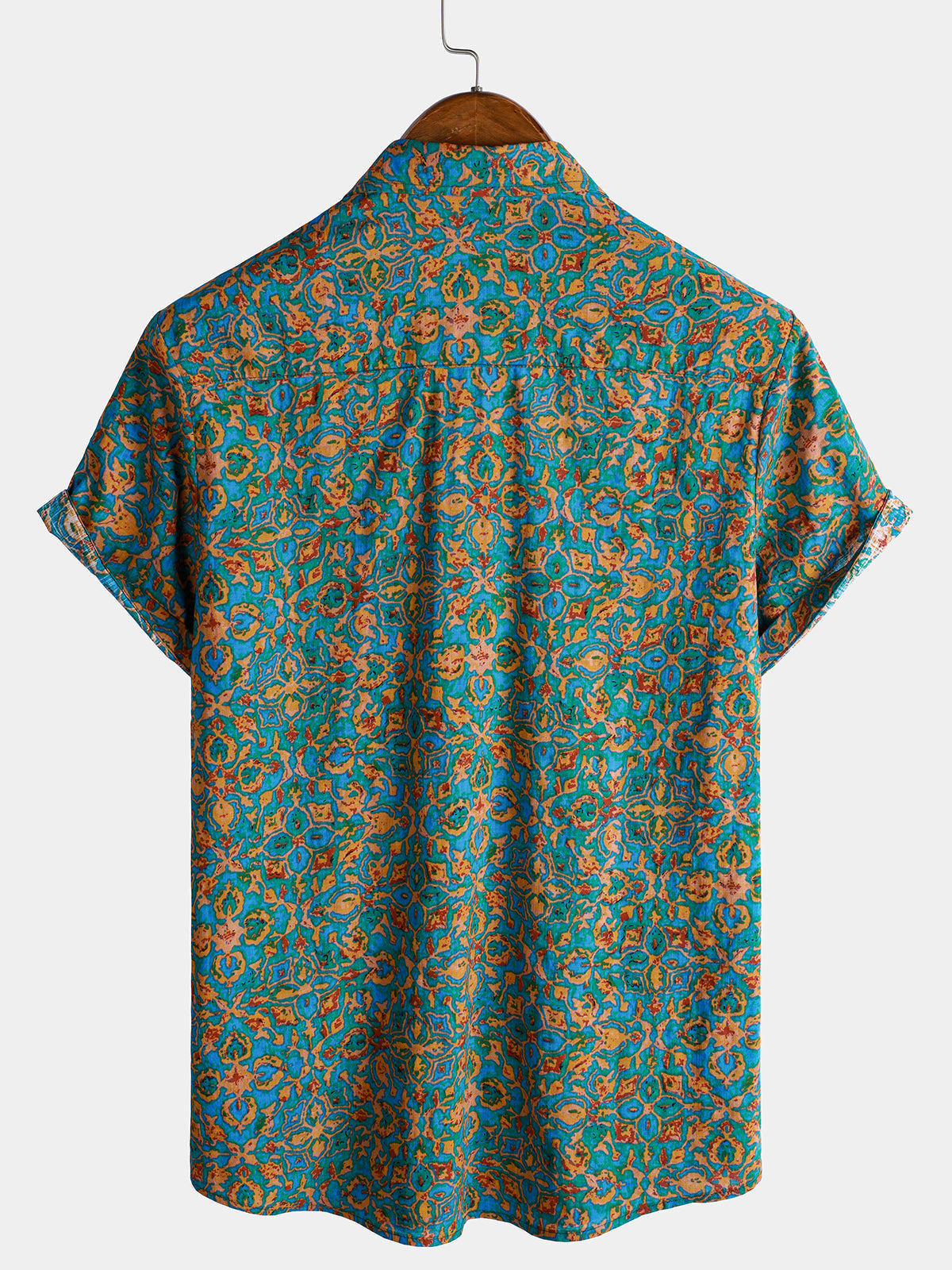 Button-Up Short Sleeve Shirt with Pockets, Retro Style, Abstract