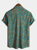 Button-Up Short Sleeve Shirt with Pockets, Retro Style, Abstract