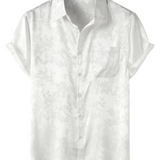 Men's Short Sleeve Shirt in Satin Jersey with Flowers