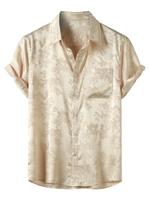 Men's Short Sleeve Shirt in Satin Jersey with Flowers