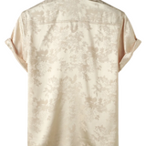 Men's Short Sleeve Shirt in Satin Jersey with Flowers