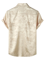 Men's Short Sleeve Shirt in Satin Jersey with Flowers