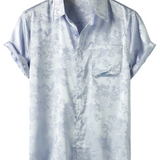 Men's Short Sleeve Shirt in Satin Jersey with Flowers