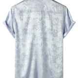 Men's Short Sleeve Shirt in Satin Jersey with Flowers