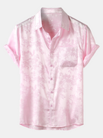 Casual Jacquard Shirt with Floral Pocket, Short Sleeves