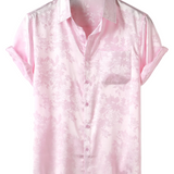 Men's Casual Short Sleeve Shirt in Satin Cotton with Floral Pattern