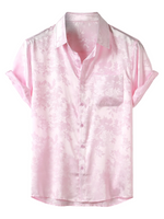 Men's Casual Short Sleeve Shirt in Satin Cotton with Floral Pattern