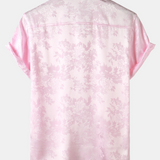 Casual Jacquard Shirt with Floral Pocket, Short Sleeves