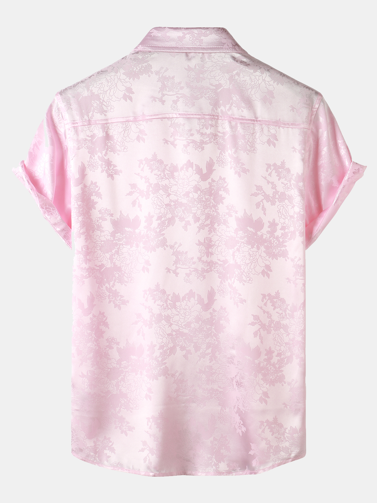 Casual Jacquard Shirt with Floral Pocket, Short Sleeves
