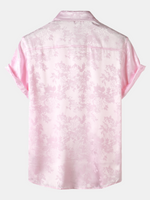 Casual Jacquard Shirt with Floral Pocket, Short Sleeves