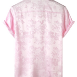 Men's Casual Short Sleeve Shirt in Satin Cotton with Floral Pattern