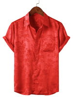 Men's Casual Short Sleeve Shirt in Satin Cotton with Floral Pattern