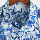 Blue Hawaiian Beach Floral Print Lightweight Breathable Short Sleeve Shirt with Chest Pocket