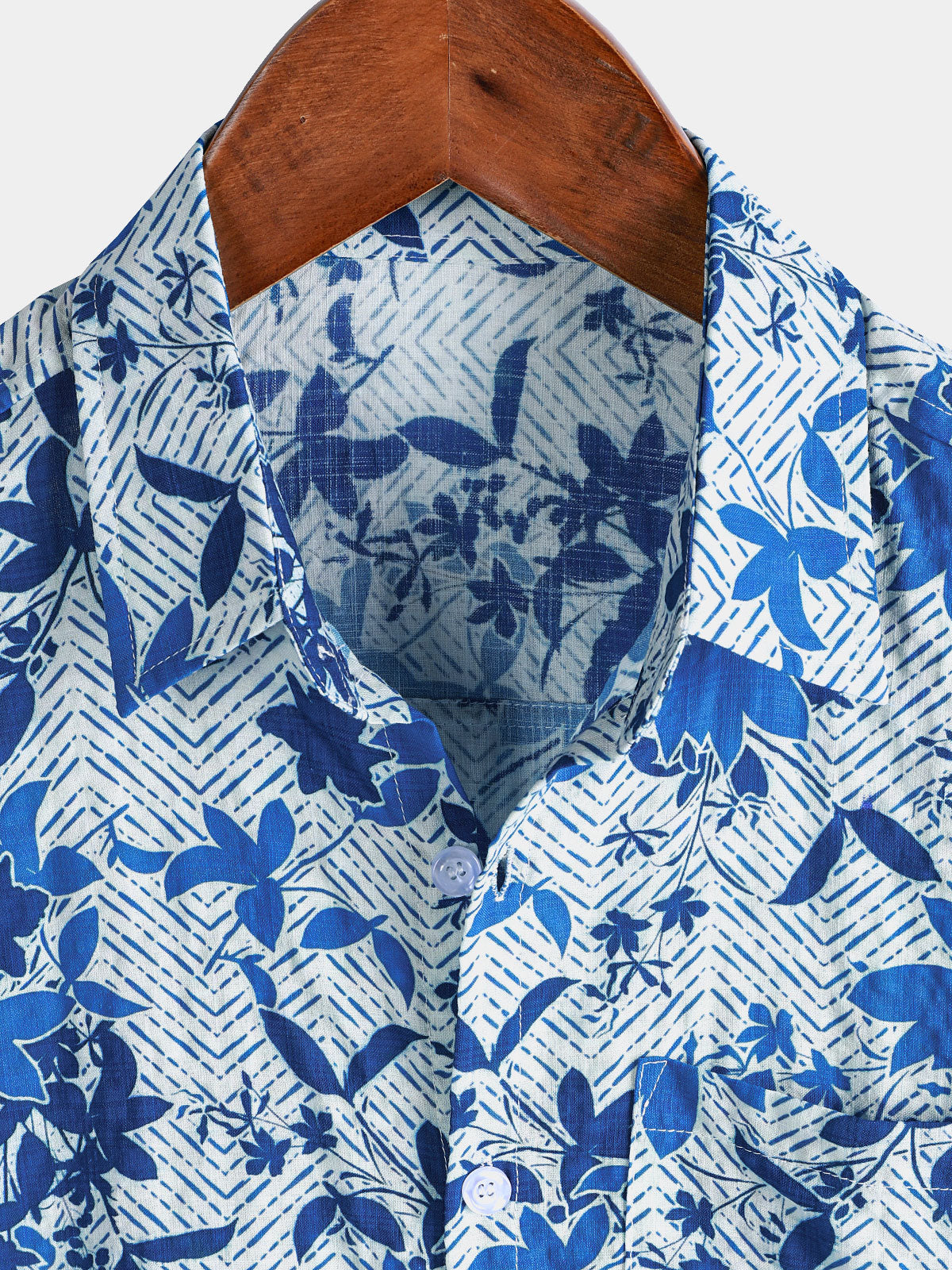 Blue Hawaiian Beach Floral Print Lightweight Breathable Short Sleeve Shirt with Chest Pocket