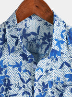 Blue Hawaiian Beach Floral Print Lightweight Breathable Short Sleeve Shirt with Chest Pocket