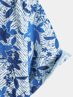 Blue Hawaiian Beach Floral Print Lightweight Breathable Short Sleeve Shirt with Chest Pocket
