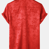 Casual Jacquard Shirt with Floral Pocket, Short Sleeves