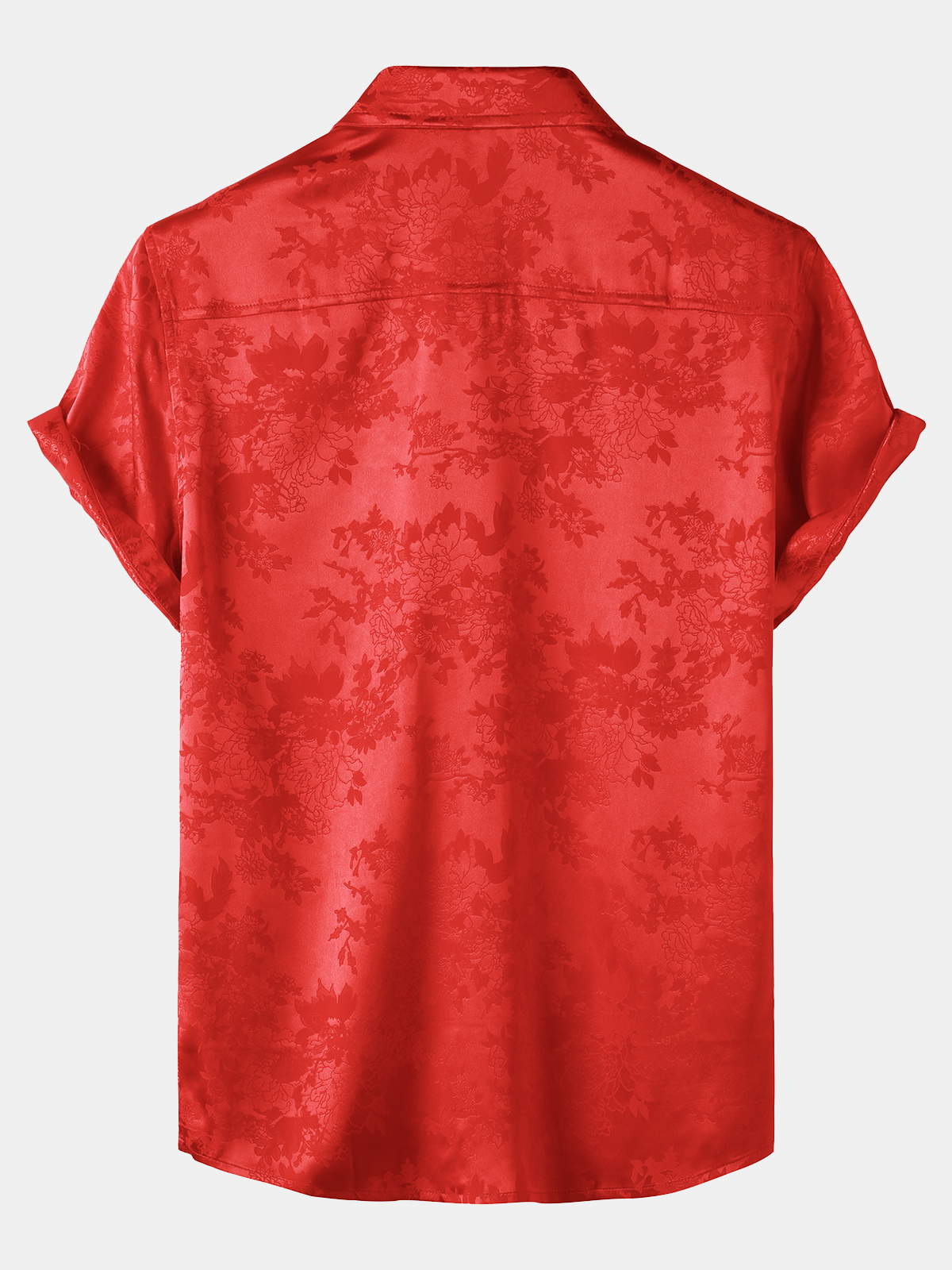 Casual Jacquard Shirt with Floral Pocket, Short Sleeves