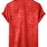 Men's Casual Short Sleeve Shirt in Satin Cotton with Floral Pattern