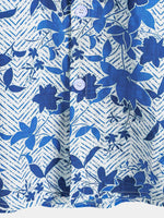 Blue Hawaiian Beach Floral Print Lightweight Breathable Short Sleeve Shirt with Chest Pocket