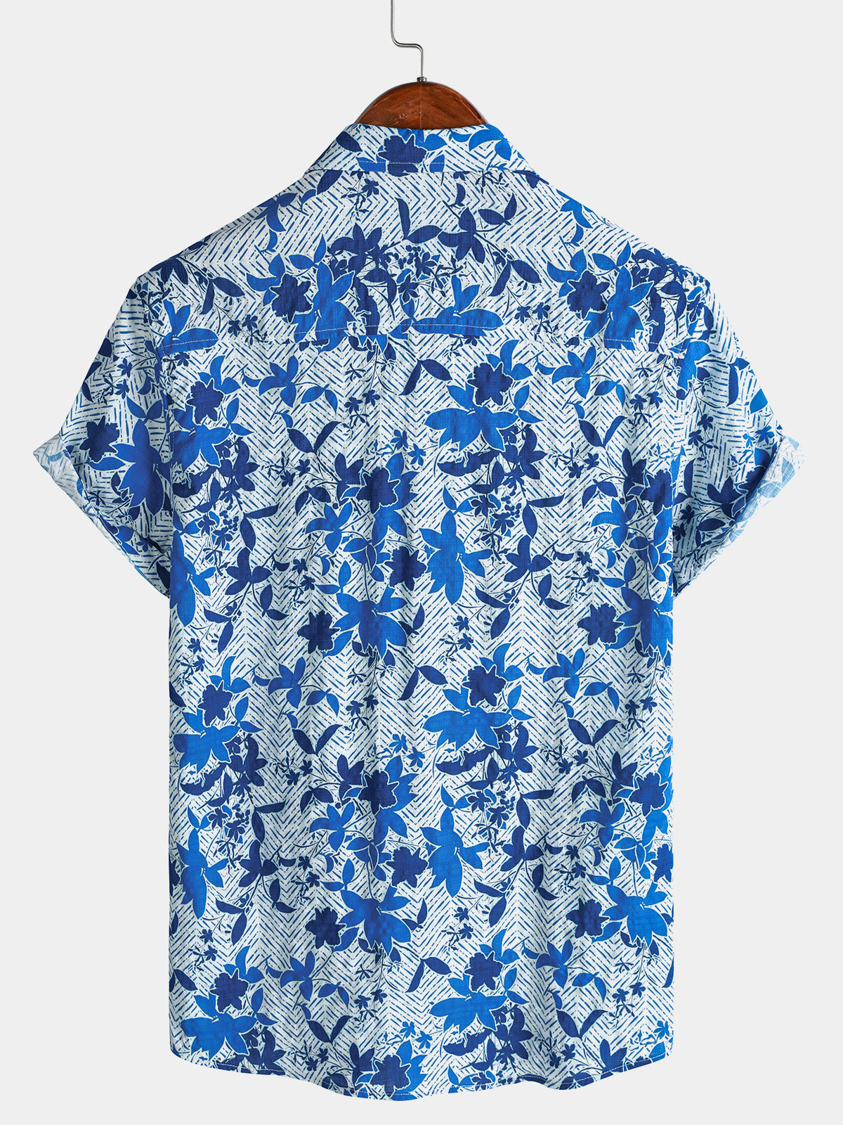 Blue Hawaiian Beach Floral Print Lightweight Breathable Short Sleeve Shirt with Chest Pocket