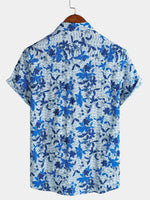 Blue Hawaiian Beach Floral Print Lightweight Breathable Short Sleeve Shirt with Chest Pocket