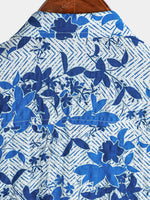 Blue Hawaiian Beach Floral Print Lightweight Breathable Short Sleeve Shirt with Chest Pocket