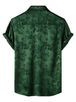 Men's Short Sleeve Shirt in Satin Jersey with Flowers