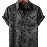 Men's Casual Short Sleeve Shirt in Satin Cotton with Floral Pattern