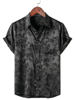 Men's Casual Short Sleeve Shirt in Satin Cotton with Floral Pattern
