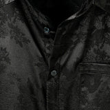 Casual Jacquard Shirt with Floral Pocket, Short Sleeves