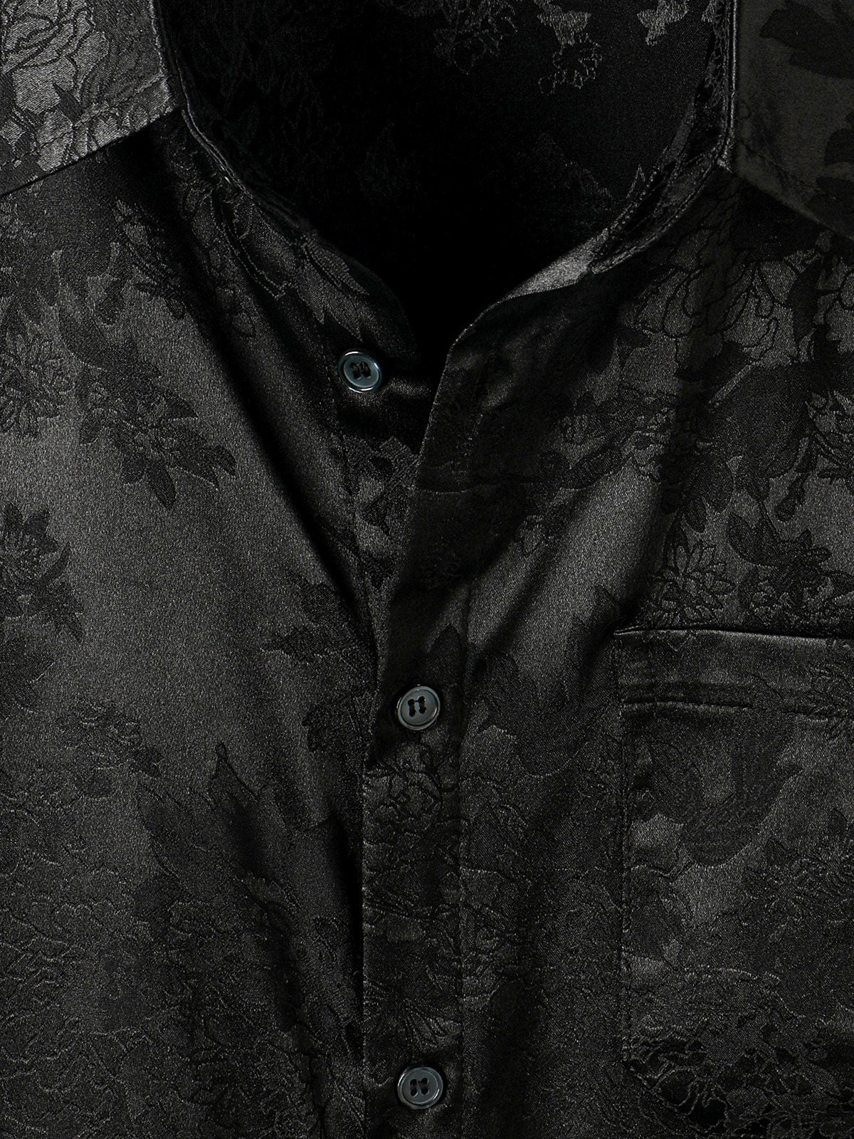 Casual Jacquard Shirt with Floral Pocket, Short Sleeves
