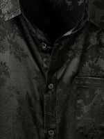 Casual Jacquard Shirt with Floral Pocket, Short Sleeves