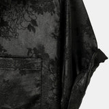 Casual Jacquard Shirt with Floral Pocket, Short Sleeves