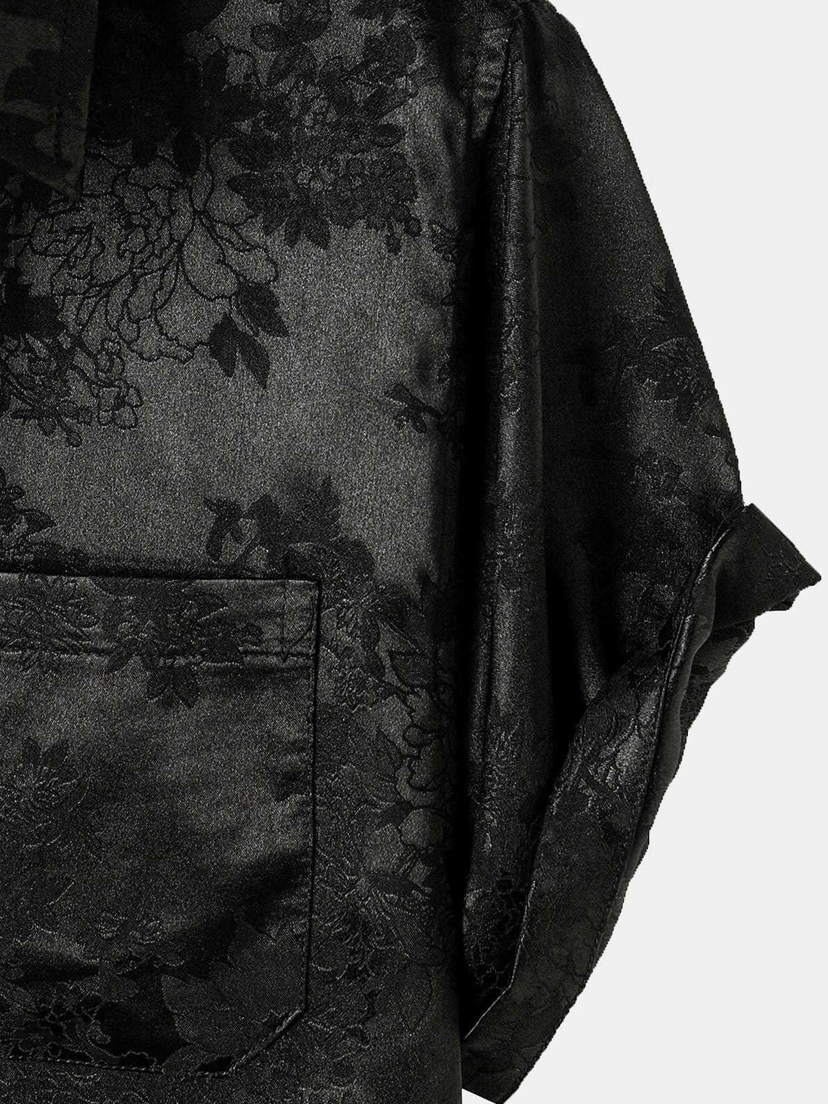 Casual Jacquard Shirt with Floral Pocket, Short Sleeves