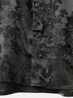 Casual Jacquard Shirt with Floral Pocket, Short Sleeves