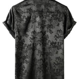 Men's Casual Short Sleeve Shirt in Satin Cotton with Floral Pattern