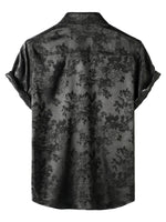 Men's Casual Short Sleeve Shirt in Satin Cotton with Floral Pattern