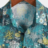 White and Yellow Hawaiian Tropical Floral Print Short Sleeve Shirt with Chest Pocket