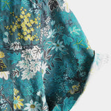 White and Yellow Hawaiian Tropical Floral Print Short Sleeve Shirt with Chest Pocket