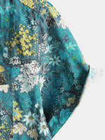 White and Yellow Hawaiian Tropical Floral Print Short Sleeve Shirt with Chest Pocket
